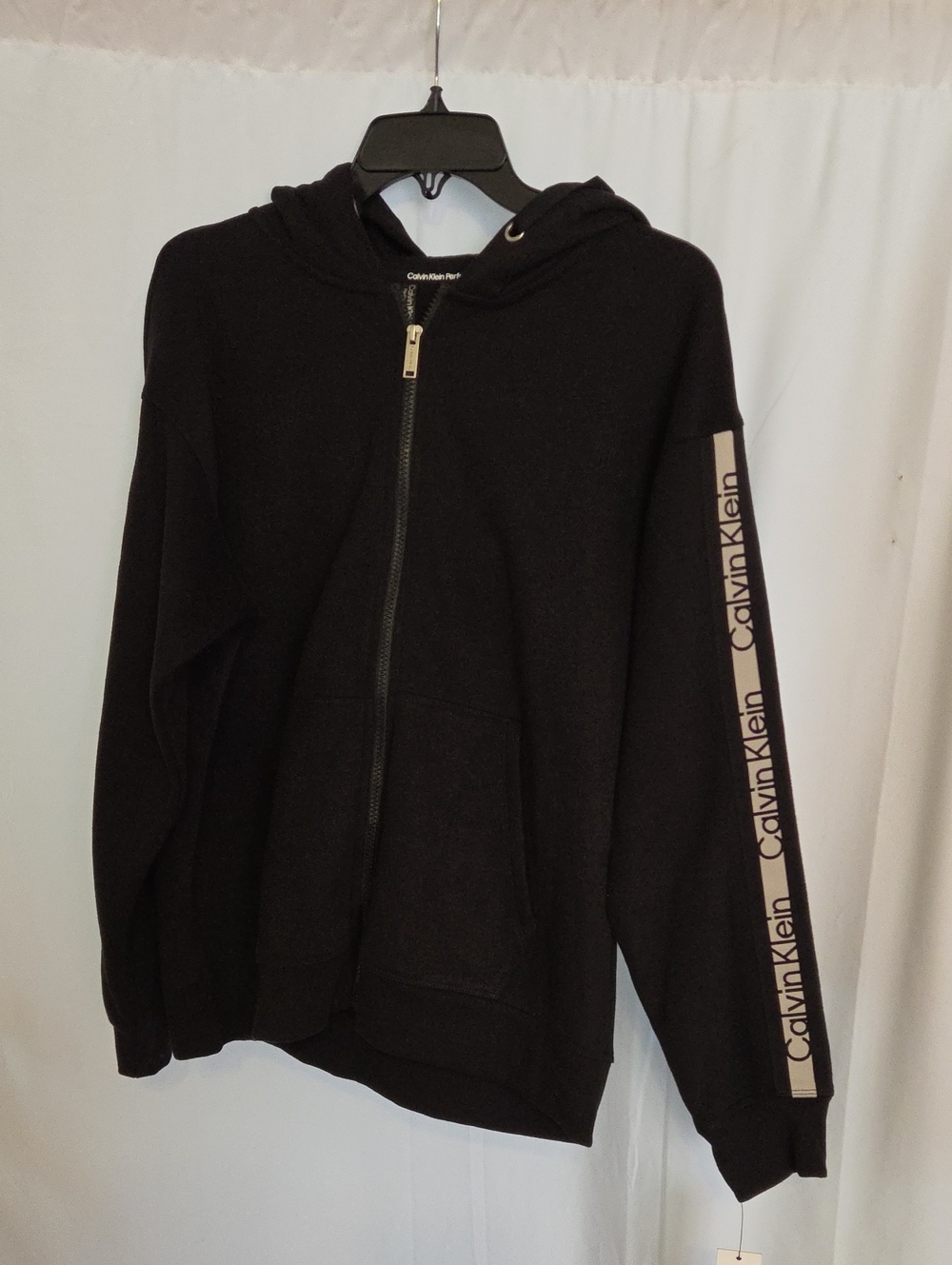 Calvin Klein Black Hoodie Zip Jacket with Logo Sleeve